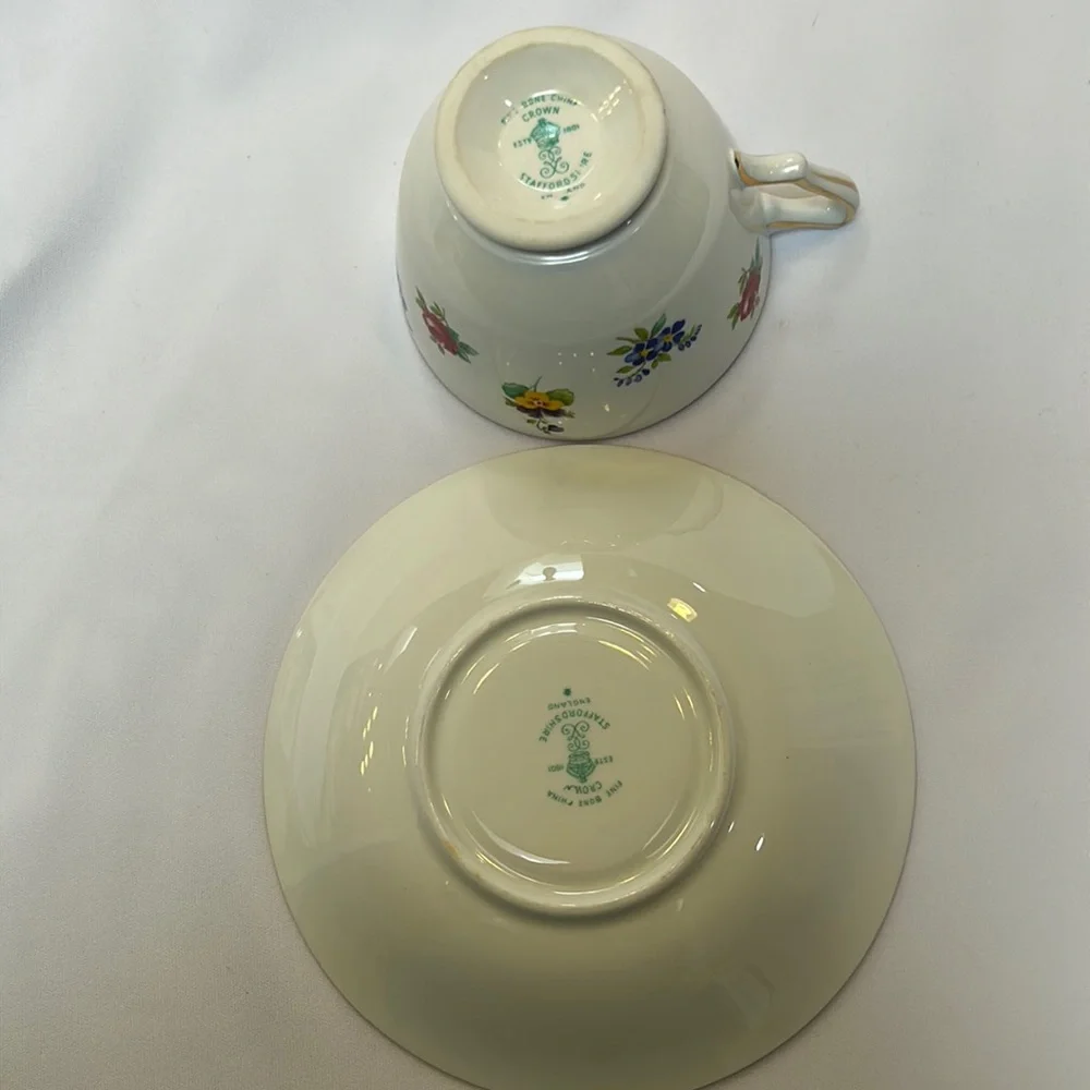 Vintage Crown Staffordshire England Fine Bone China Tea Cup and Saucer